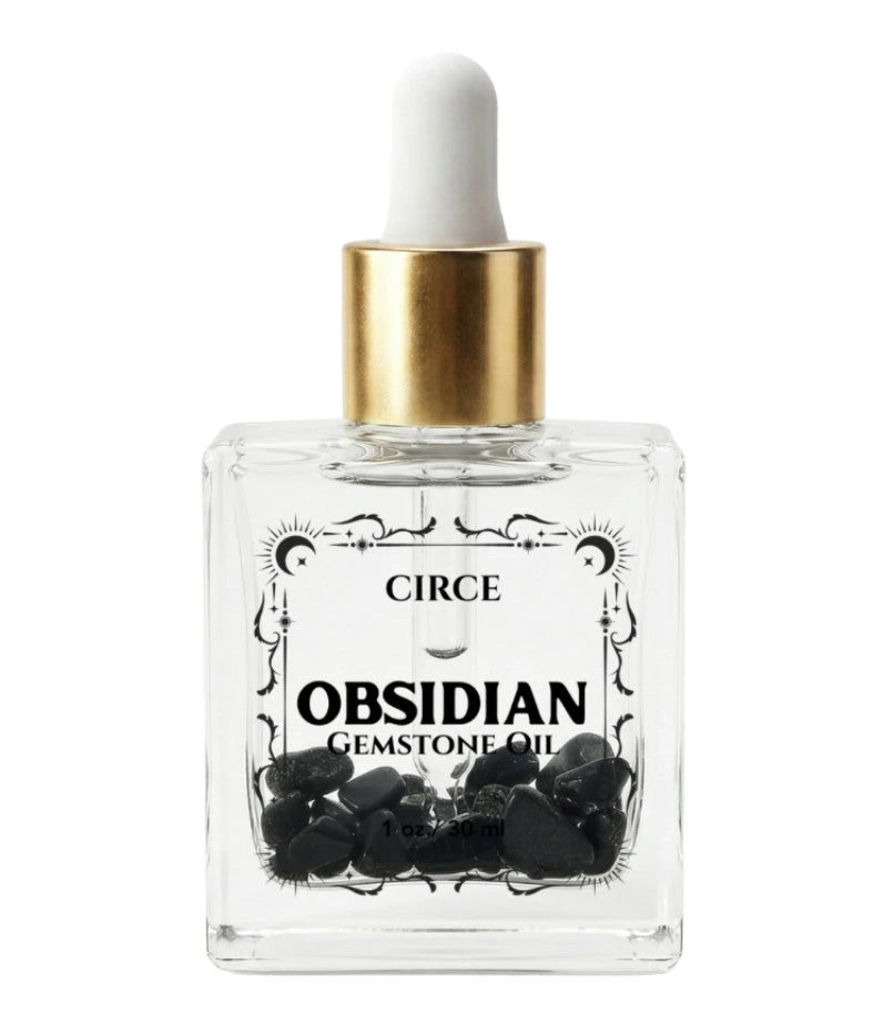 Black Obsidian Gemstone Body Oil — Protection & Grounding Shimmer Oil with Amber & Vanilla
